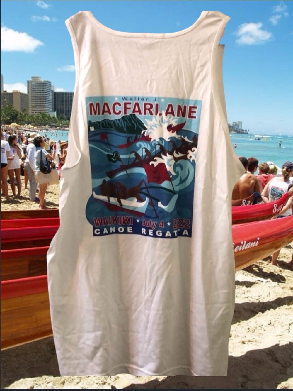 MacFarlane Regatta WAIKIKI Beach Canoe Paddling 2022 Tank Top Mens Sz L Hawaii